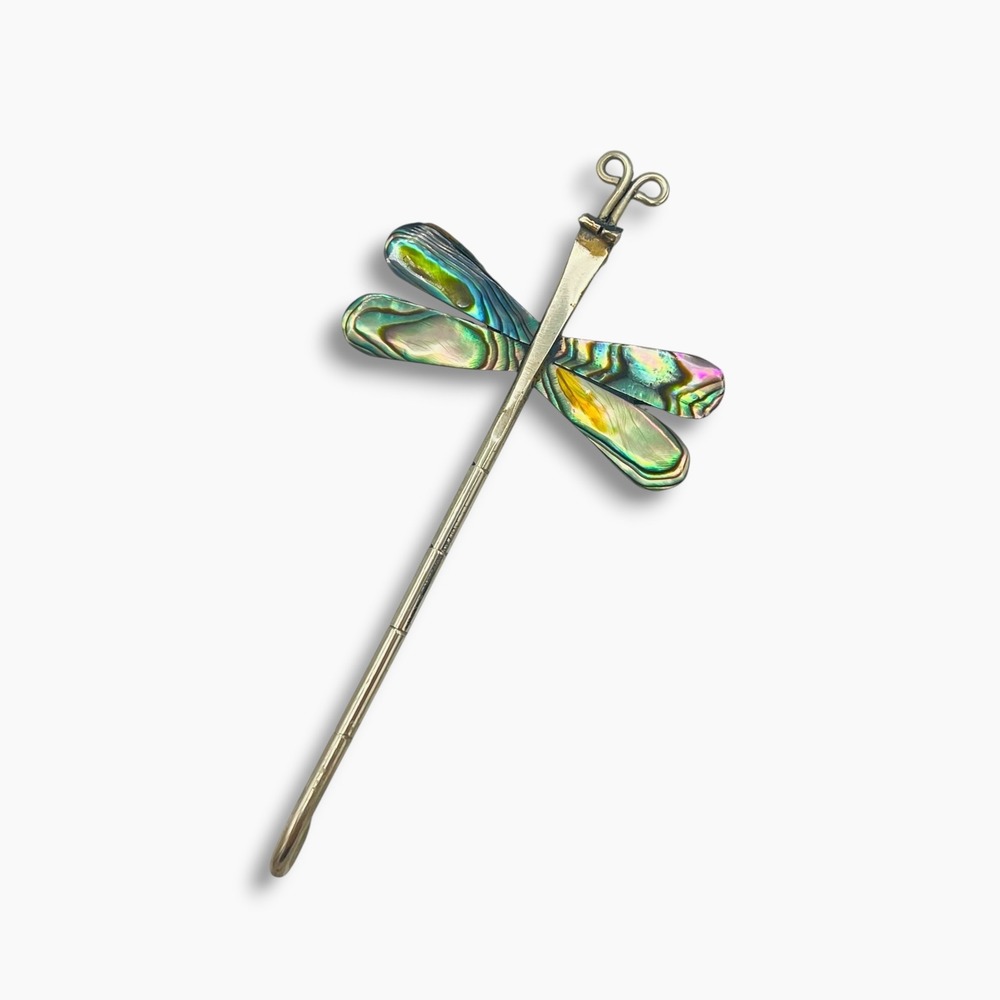 Vintage Mexican Silver Dragonfly Brooch Pin Abalone Shell  Wings 3"